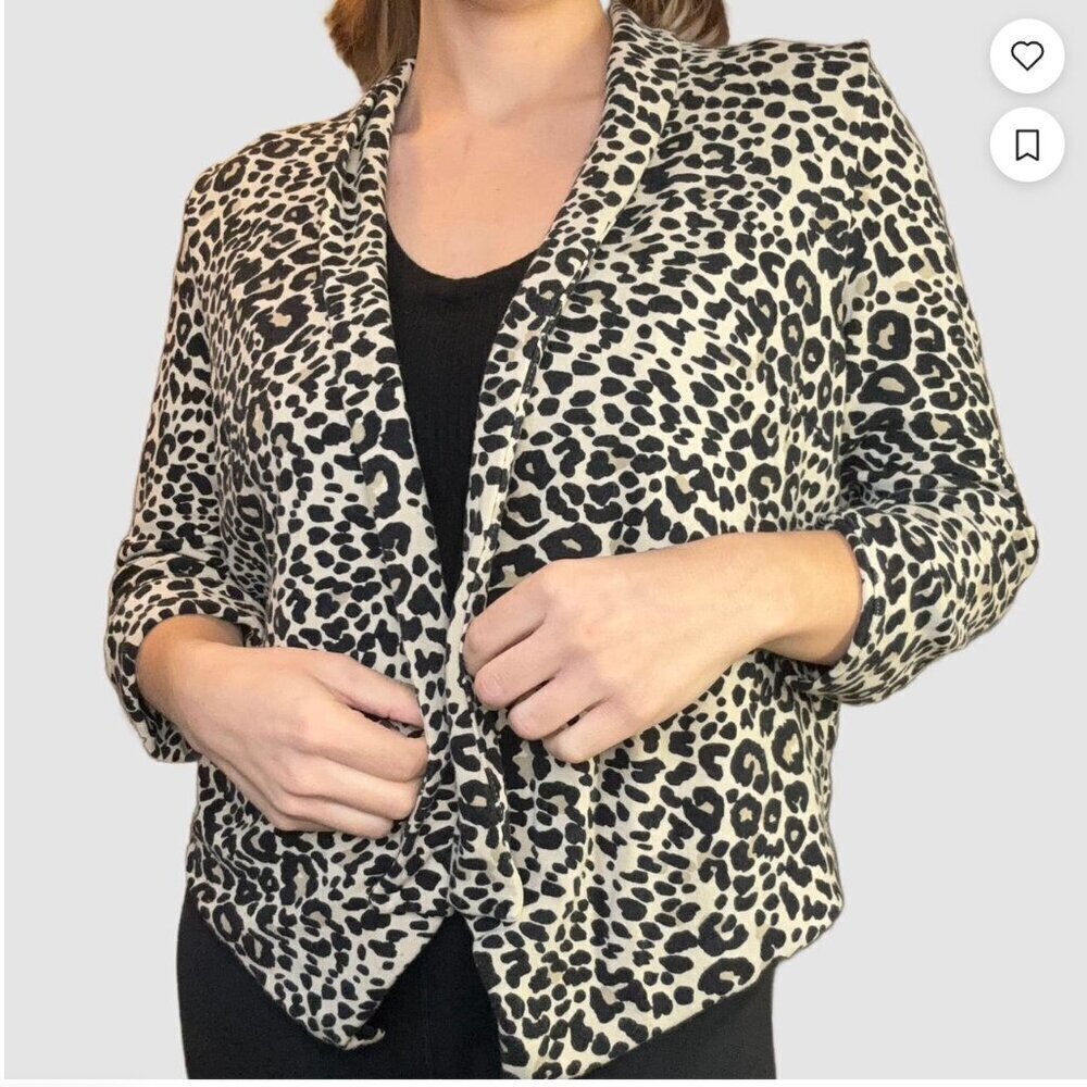 H&M Women's Size‎ Medium Open Front Knit Blazer Animal Print Asymmetric Hem